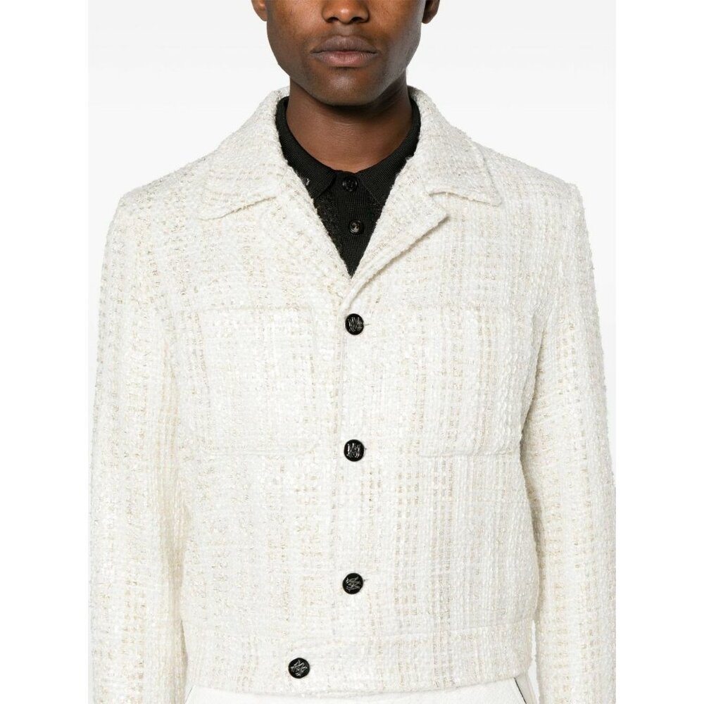 NWT $3706 Amiri Sequin Embellished Tweed Jacket Alabaster Size 54